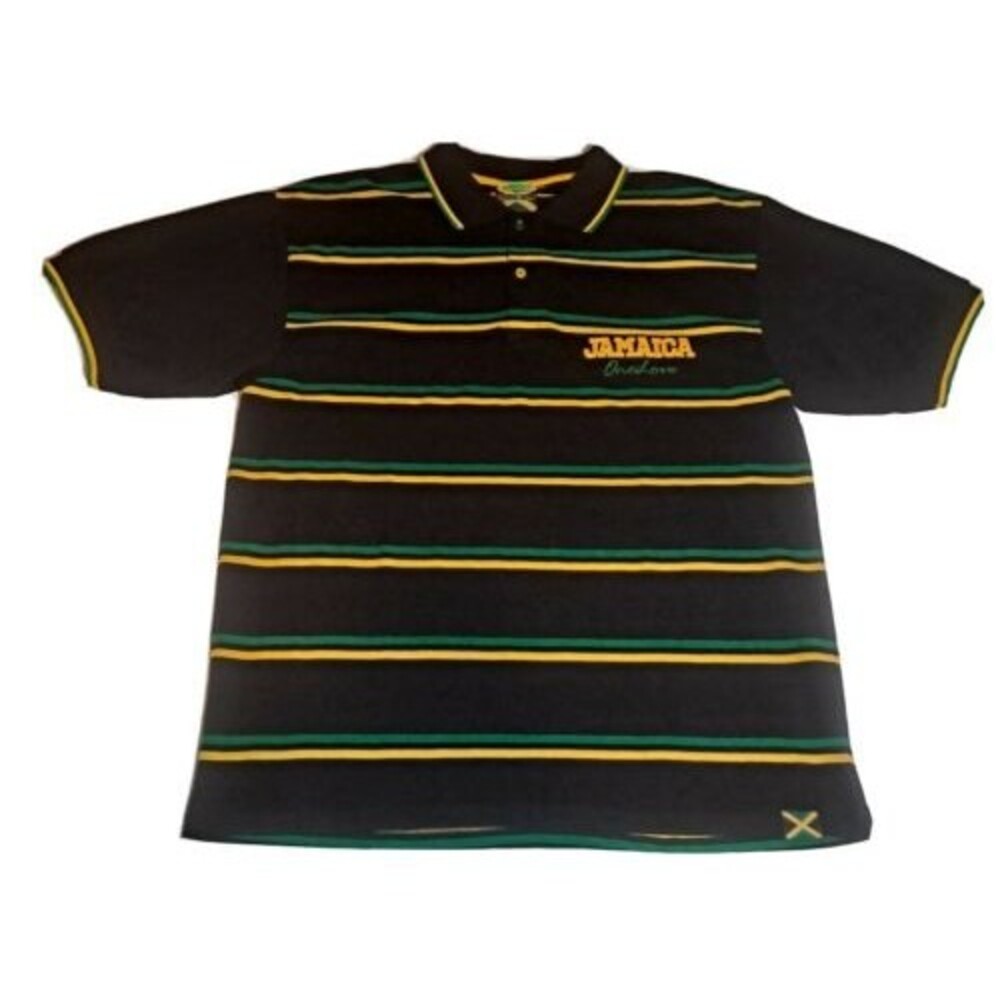 NWT Casual Gear Green/Black/Yellow Cotton Men's 2X Polo Shirt Jamaican Souvenir
